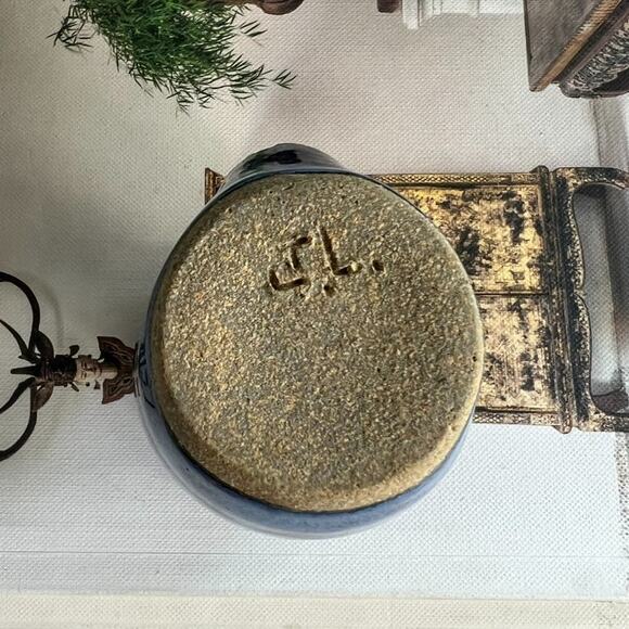 Studio Art Egg Separator Small Stoneware Blue Funny Face Open Mouth Glazed - Picture 7 of 9